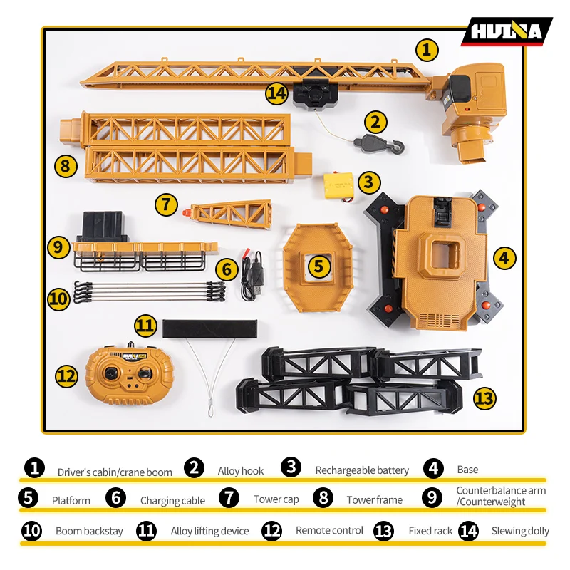 Huina 1585 Alloy Lifting Tower Crane Truck KIT 2.4G Engineering Truck Remote Control Car Battery Outdoor Toys For Boys 2
