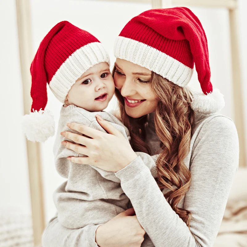 Christmas Beanie Hat Knitted Santa Hat For Adult Kids New Year Party Gift Navidad Noel Xmas Decoration