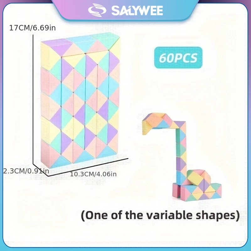 SALYWEE 매직 폴딩 자 24/36/48/60/72 세그먼트 - STEM 교육용 장난감, 창의적인 변형 가능한 퍼즐 큐브, 마카롱 색상