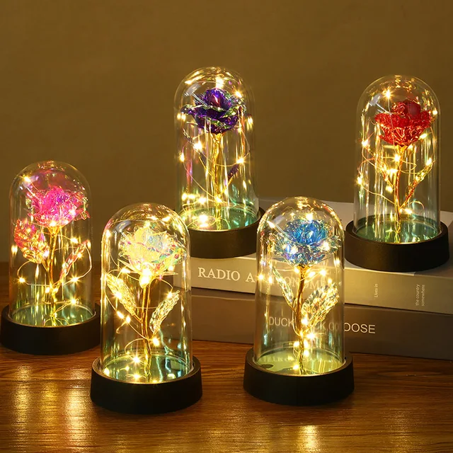 Valentines Day Gift for Girlfriend Eternal Rose LED Light Foil Flower In Glass Cover Mothers Day Wedding Favors Bridesmaid Gift 2