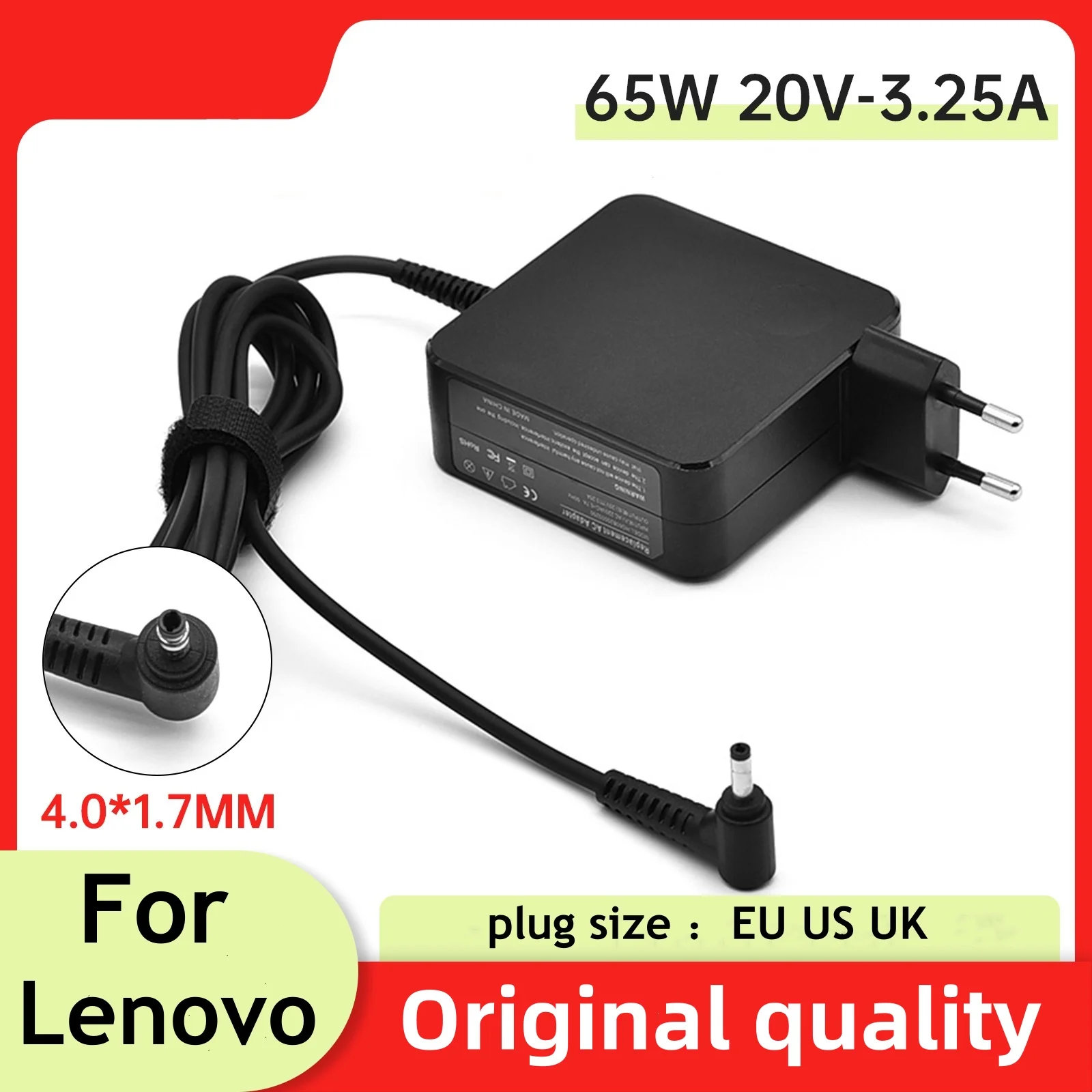 Laptop Charger 20V 3.25A 65W 4.0*1.7mm AC Adapter For Lenovo IdeaPad 330s 320 100-15 B50-10 YOGA 710 510-14ISK Redmibook 14 13