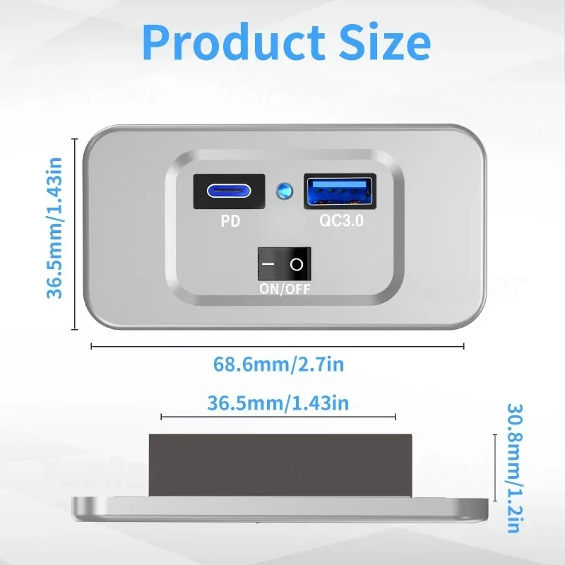 12V RV USB 콘센트 30W PD 타입-C & QC3.0 18W USB 포트 차량용 충전기 소켓 벽걸이 패널 어댑터 (자동차, 보트, 버스, ATV, UTV, 캠핑카용)