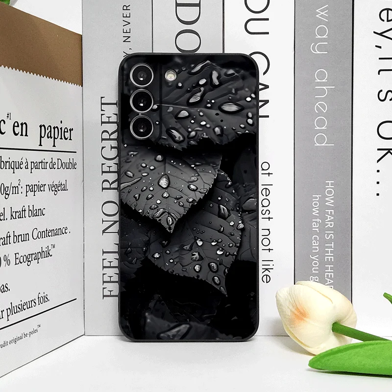 Sleek Black Maple Leaf Printed Phone Case - Soft Cover Design