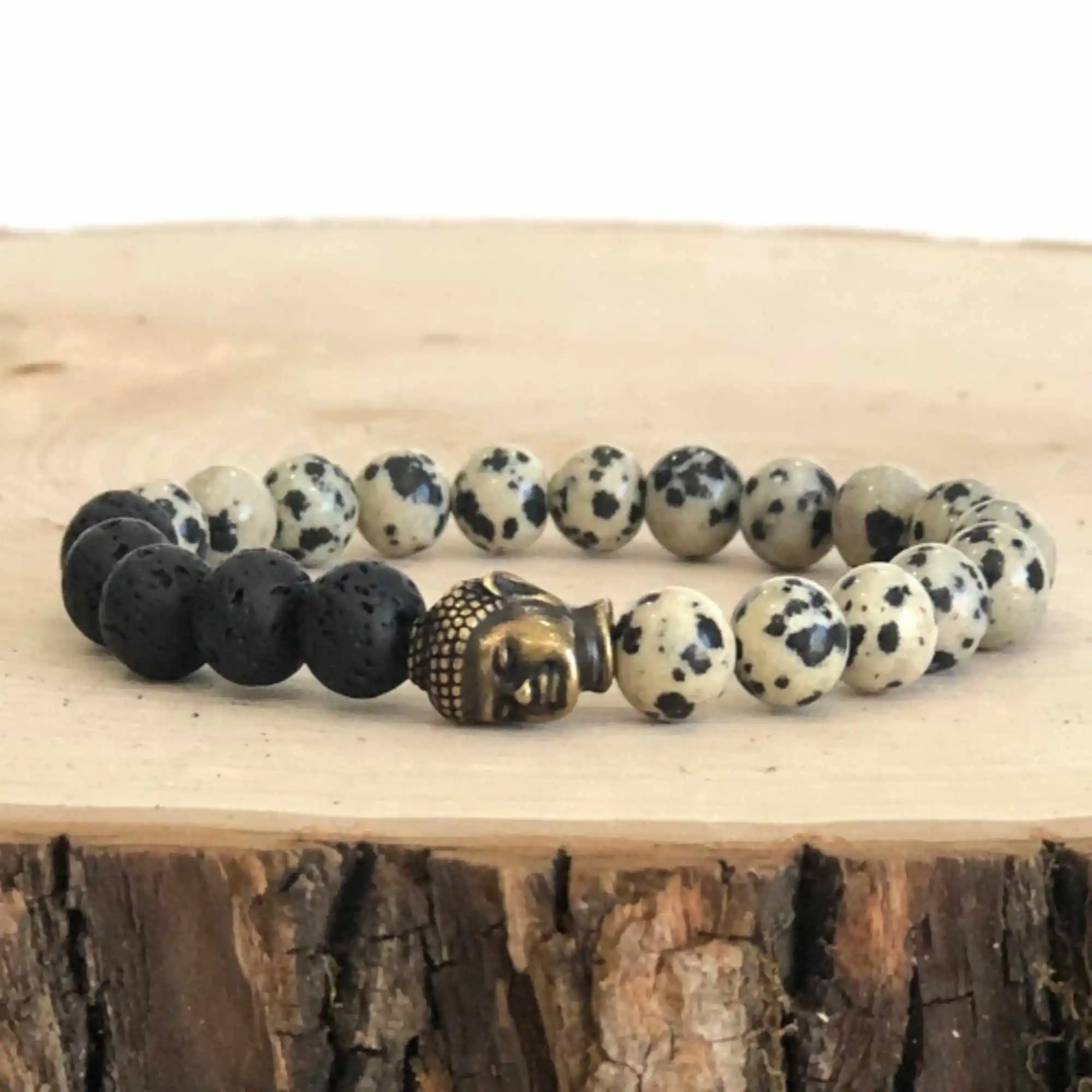 

2pcs 8mm Natural lava Dalmatian Jasper gemstone beads Bracelet Healing Elegant spread Pray Chic Handmade Meditation Mental