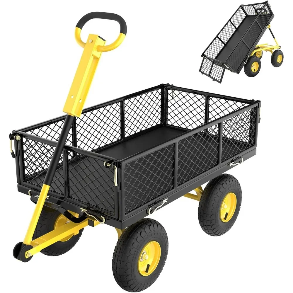 Folding Cart Utility Metal Wagon With 180&deg; Rotating Handle and 10-inch Wheels Garden Carts Cargo Trolleys Trolley Multi-purpose