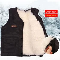 Cold Autumn Winter Middle-aged Elderly Wool Vest Thicken Warm Genuine Fur Overcoat Fashion Comfortable Dad Father Cotton Outfit 1