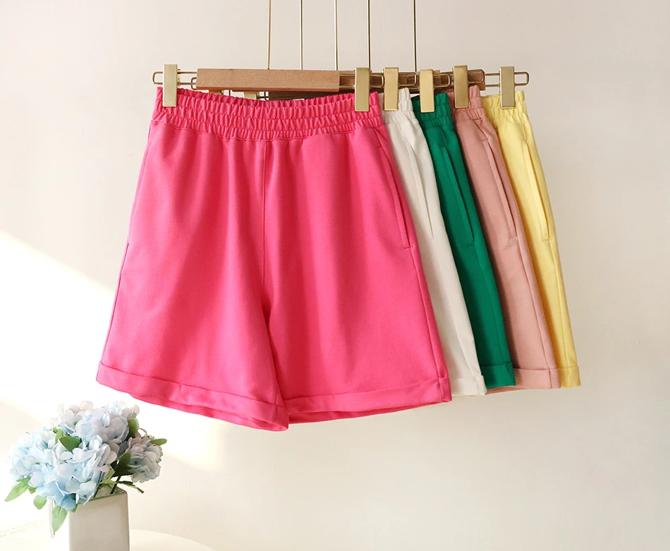 Grünen Anzug Shorts mit T-shirt für Frauen und Top Lose Oversize 100% Baumwolle Sommer Zwei Stück Set Frauen Klassische Trainingsanzug casual