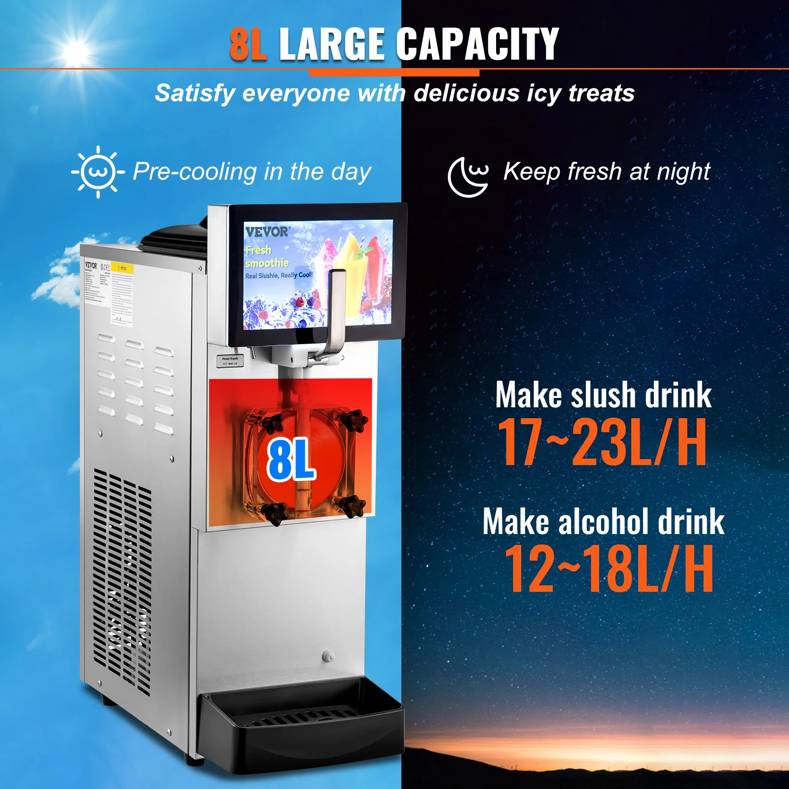 VEVOR 8L / 2.1 Gal Slushy Margarita Machine Single Bowl Smoothie Frozen Drink Beverage Dispenser Slushie Maker  for Restaurants 3