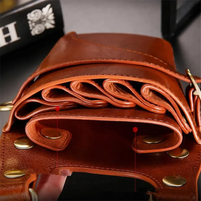 Multifunction 1PC Brown Cowhide Hair Scissor Bag Clips Bag Hairdressing Barber Scissor Holster Pouch Holder Case With Belt