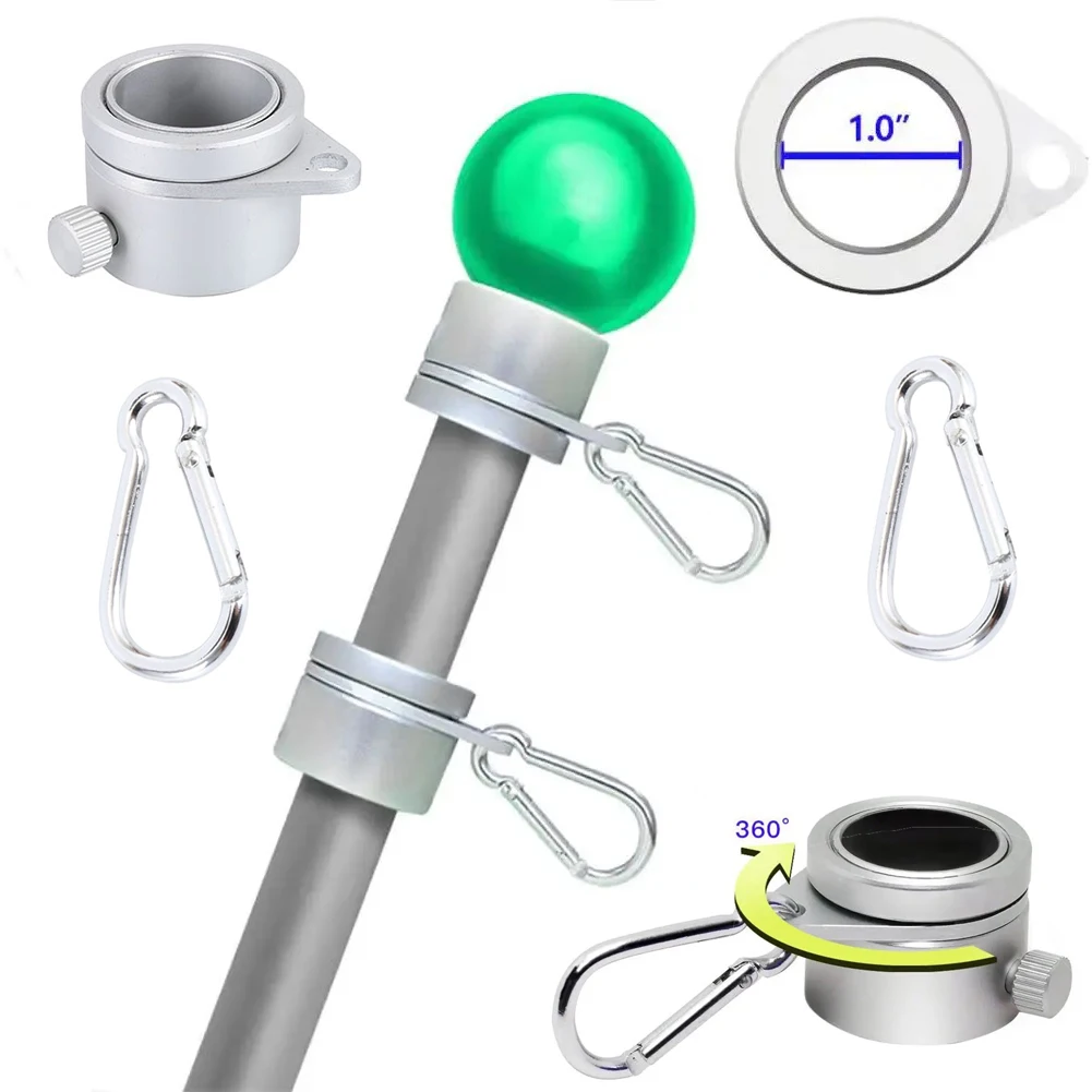 Flag Pole Attachments 2pcs Aluminium Flagpole Mounting Rings Set With Fixed HookAnti Wrap 360 Rotatable Ring With Carabiners