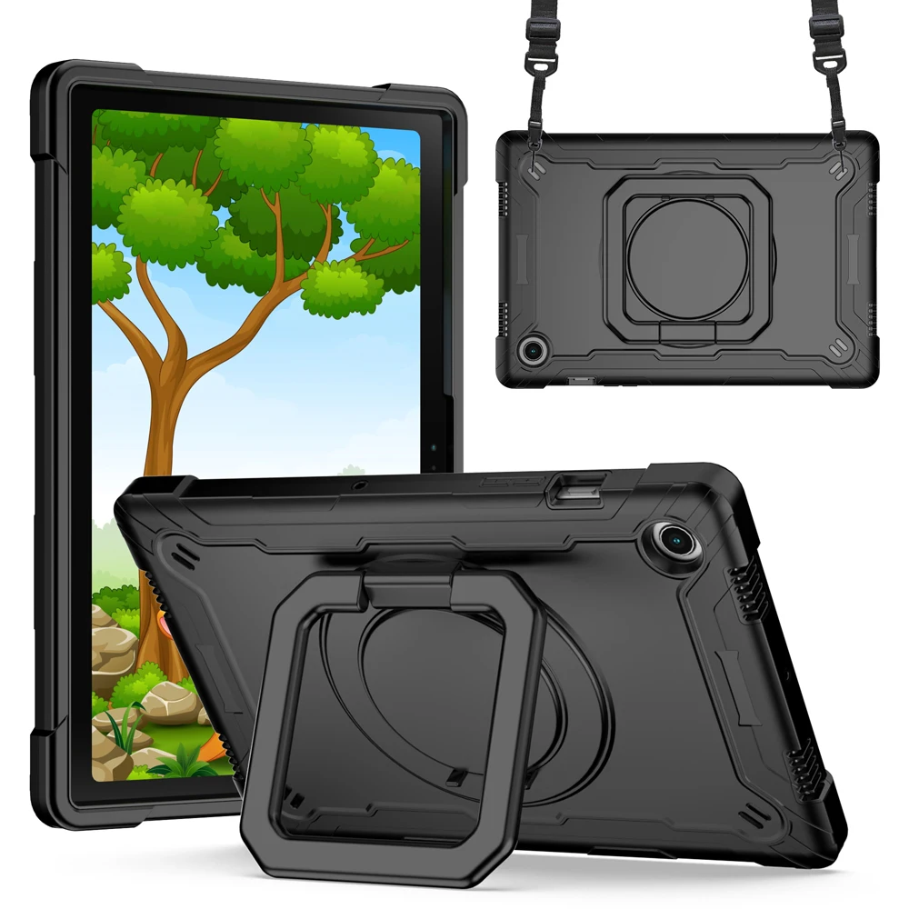 Silicone Pc Stand Handle Skin For Samsung Galaxy Tab A 8 A8 10.5 X200 X205 2021 Case Shockproof Portable Rotating Cover + Strap