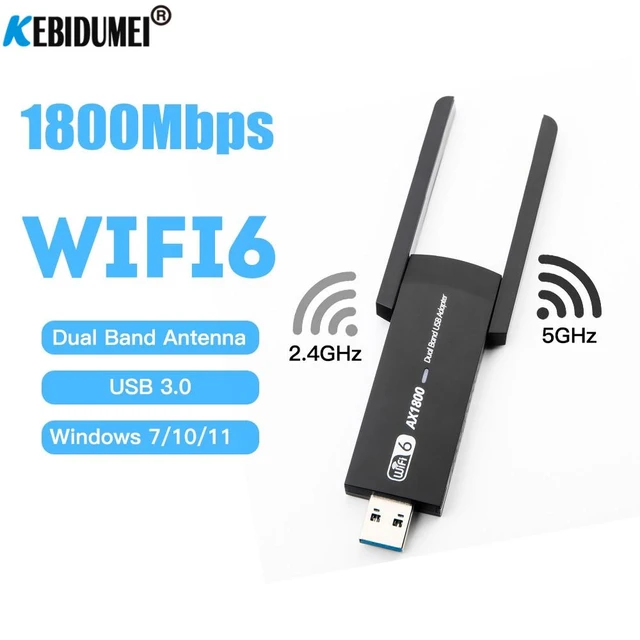 1800Mbps WiFi 6 USB Adapter 5G/2.4GHz USB3.0 Wi-fi Dongle Wireless 802.11ax  Network Card High Gain Antenna Windows 10 11