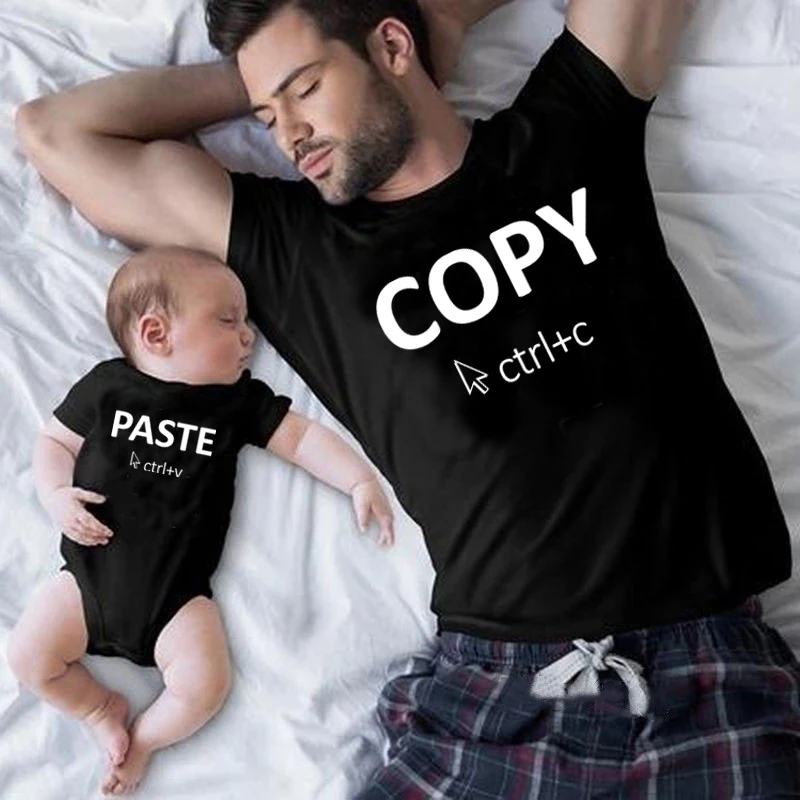 CTRL + C CTRL + V Family T-Shirt Father and Son Daughter Tshirts Matching Oufits Dad Baby Family Look Summer T Shirt Tops Tee 3