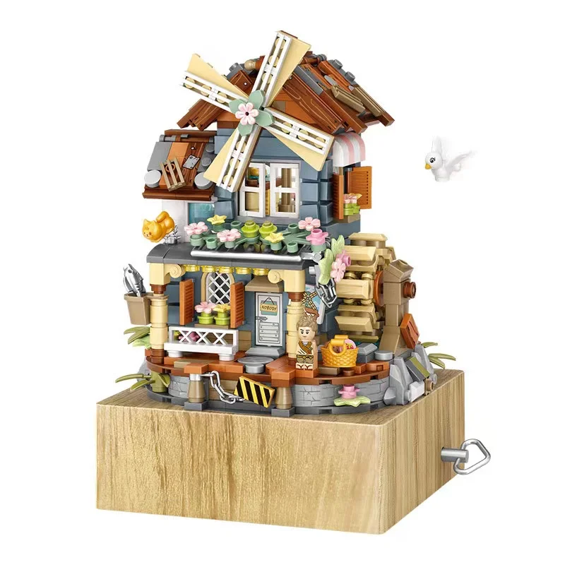  LOZ 1239 Windmill music box mini Blocks Kids Building Toys DIY Bricks Girls Gift Music Box Chinese Windmill House 
