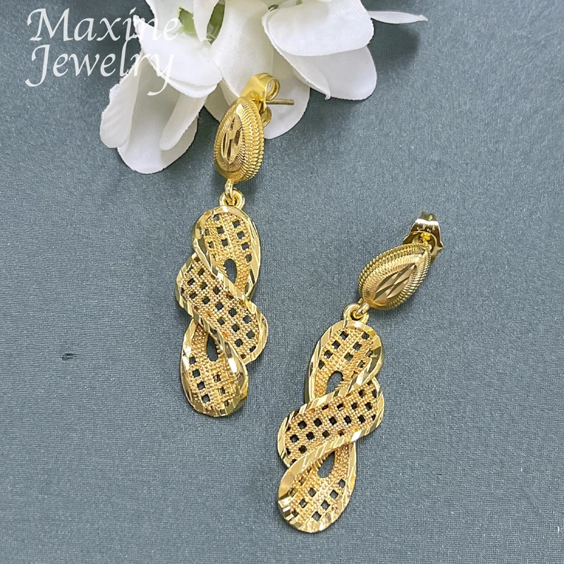 18K Gold Plated Jewelry Set for Women Fashion Necklace Earrings Eardrop Dubai Trendy Female Luxury Retro Wedding Party Gifts - 4