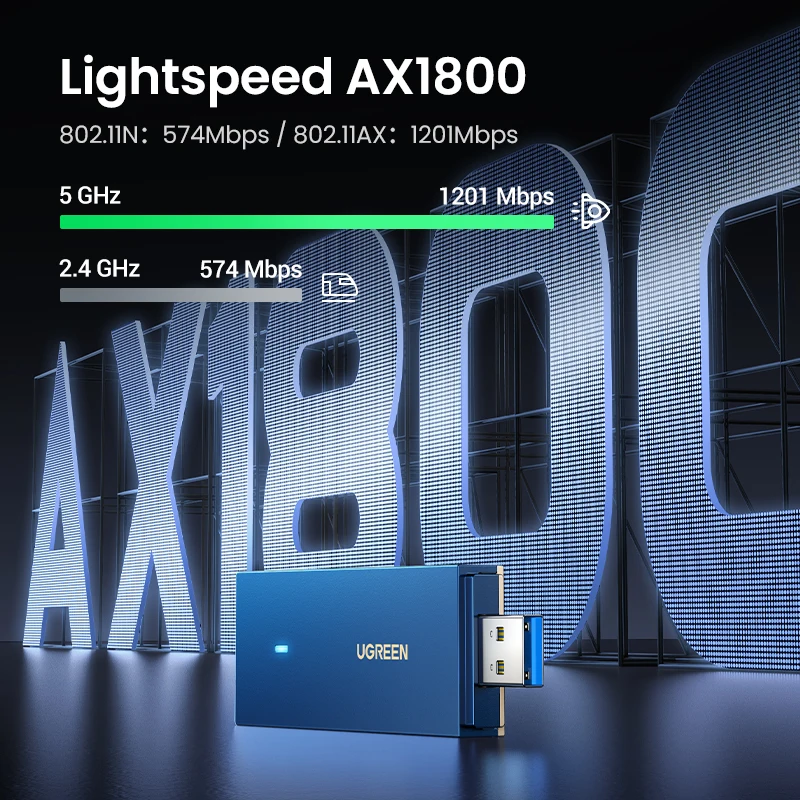 Ugreen Ax1800 Wifi Adaptador Wifi6 Usb3.0 5g & 2.4g Dupla-faixa Usb Wifi para Windows 11 10 Wifi Antena Usb Ethernet Placa de Rede - Imagem 5