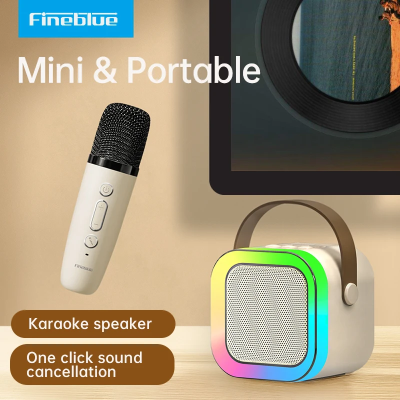 Fineblue W01 Bluetooth Karaoke Speaker with Microphone Portable Phone Karaoke Home/Camp KTV HIFI Stereo RGB Colorful LED Party
