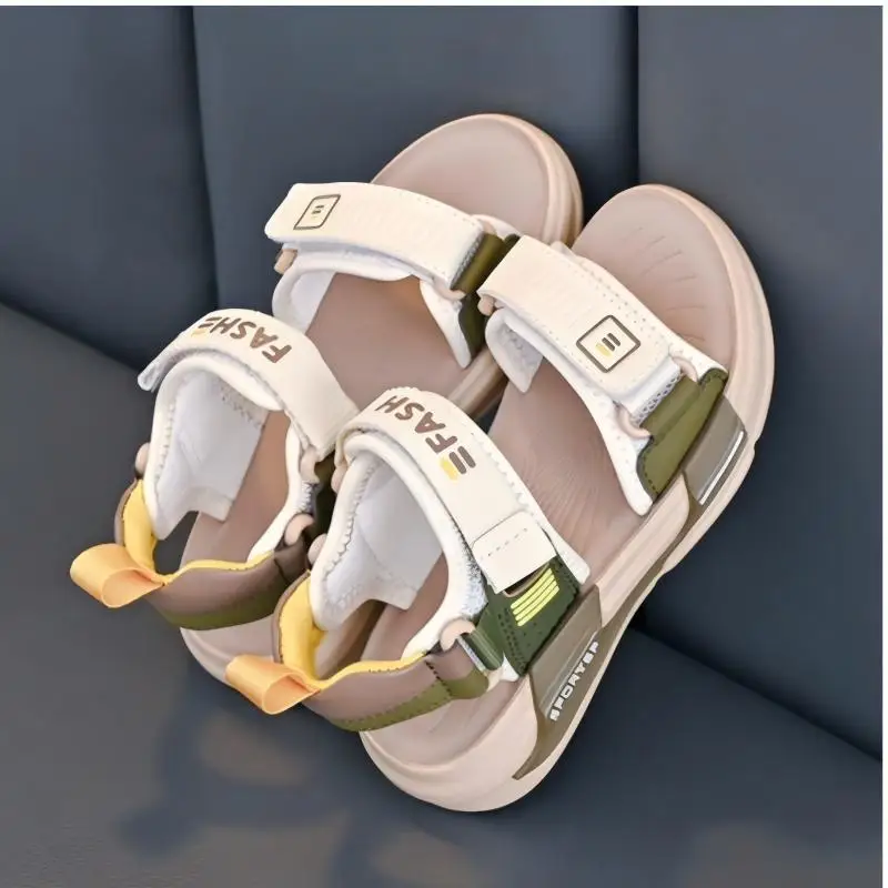 키즈 캐주얼 신발 샌들 오픈 토우 EVA 여름 신발 소년용 후크 앤 루프 미끄럼 방지 부드러운 바닥 베이지 블랙 신발 사이즈 26-37