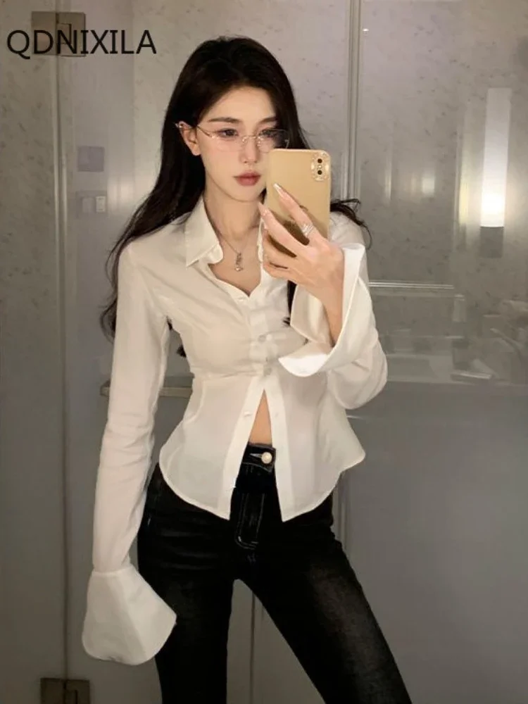 Fashion Woman Blouse 2024 Top Women Sexy Spicy Girl Slim Fit Waist Shirt White Shirts and Blouses Woman Free Shipping