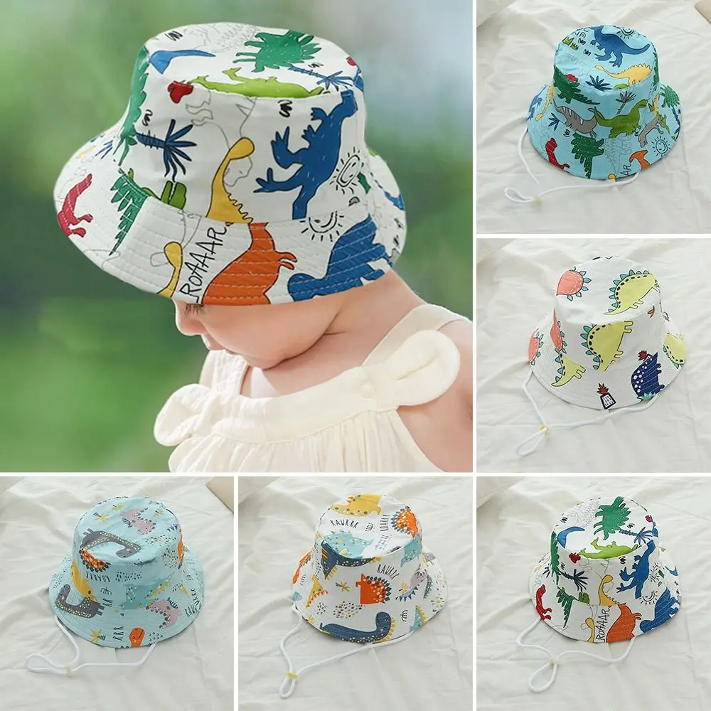 

UV Protection Kids Bucket Hat Outdoor Cartoon Dinosaur Cute Beach Cap Cotton Blend Breathable Panama Hat Infant Girls Boys