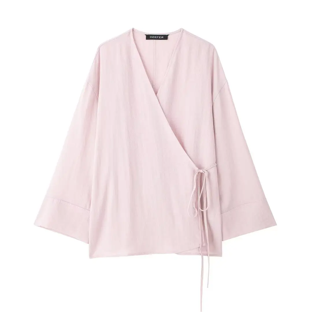 thumbnail image 1 of HH TRAF Elegante conjunto de 2 piezas de gran tamaño para mujer, blusa holgada informal asimétrica con cordones, pantalones de pierna ancha y cintura elástica para mujer, 1 of 5
