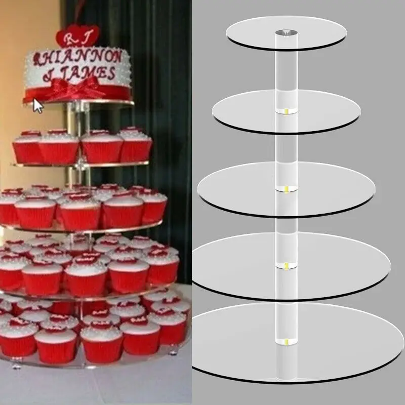 5 Piani Gradini In Vetro Acrilico Trasparente Rotondo Etagere Supporto Per Torta Nuziale Plexiglas