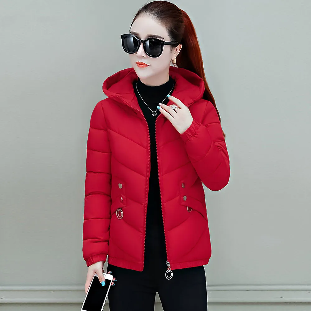

2022 Hooded Winter Jacket Women Short Cotton Padded Women Coat Autumn Casaco Feminino Inverno Solid Color Parkas Keep Warm Tops
