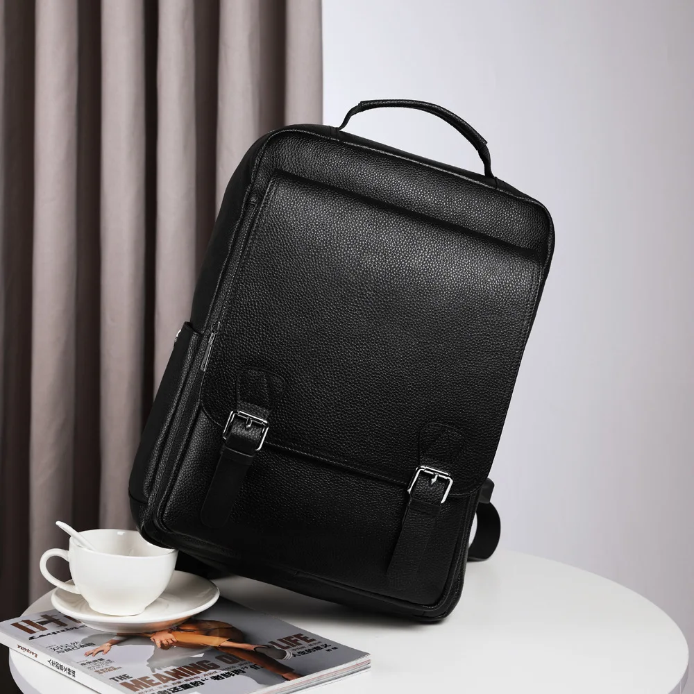 Men's Fashion Backpack Genuine Leather Male Trendy USB Backpack Large Travel 15.6 inch Laptop Bags Korean School Bags