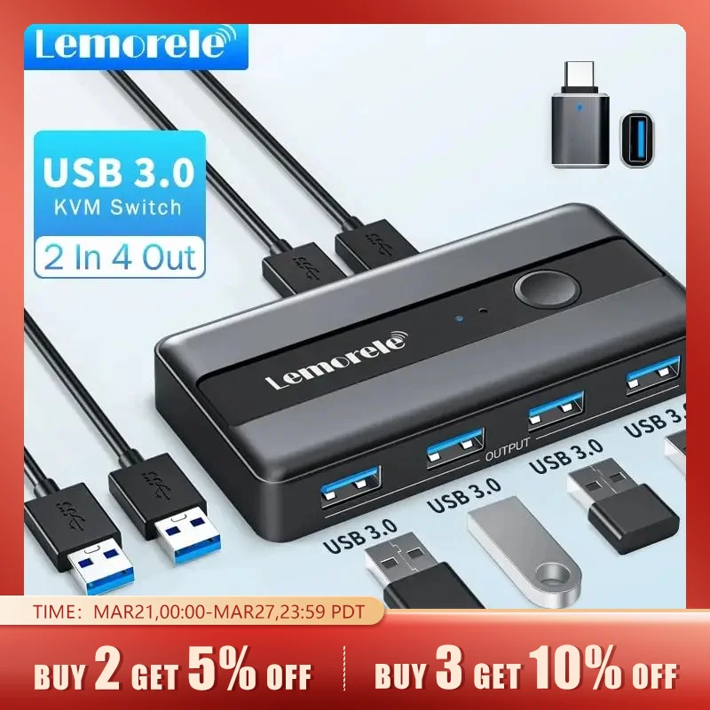 USBKVMSwitchAdapterUSB30Switcher2Input4OutputUSBSwitchKVM