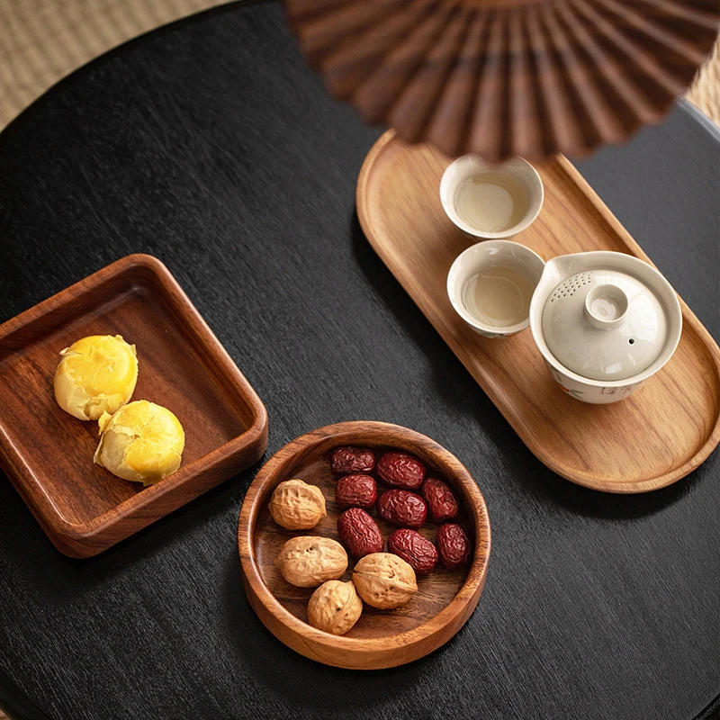 Nordic Style Stackable Plate Walnut Wood Plate Square/ Round Tray Tableware Household Simple Confectionery Fruit