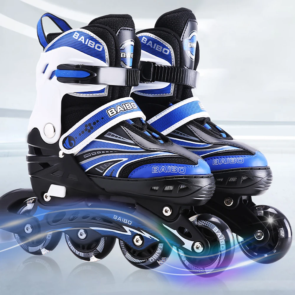 Inline Roller Skates Flashing 4 Wheels Skate Shoes For Beginner Boys Girls Outdoor Skating Sneakers Adjustable Size 15cm-24.5cm