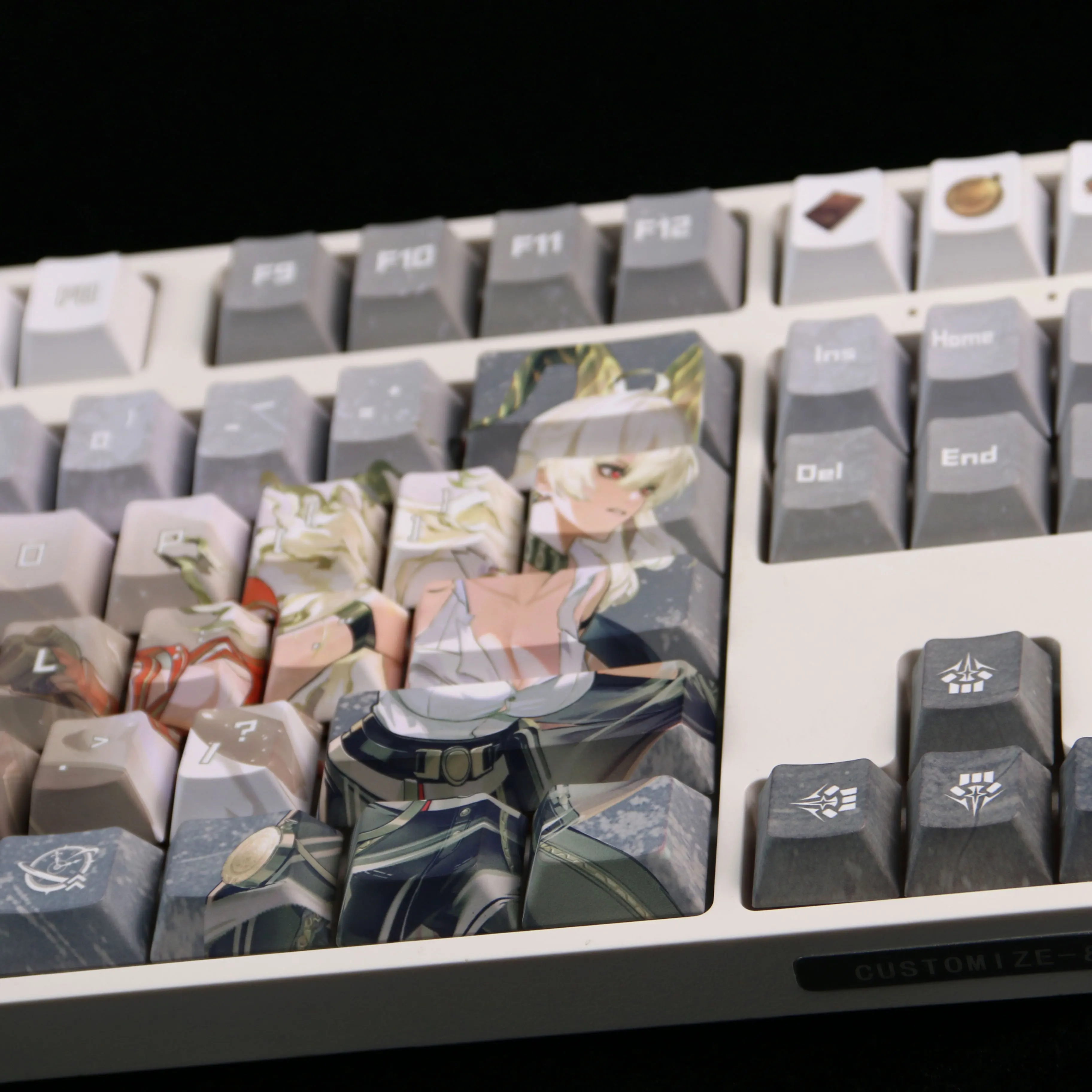 Wuthering Waves Zani PBT 120-Tastenkappen, Cosplay-Requisiten, Achseseite, gravierte mechanische Tastenkappen, Gaming-Tischzubehör – Detail 9