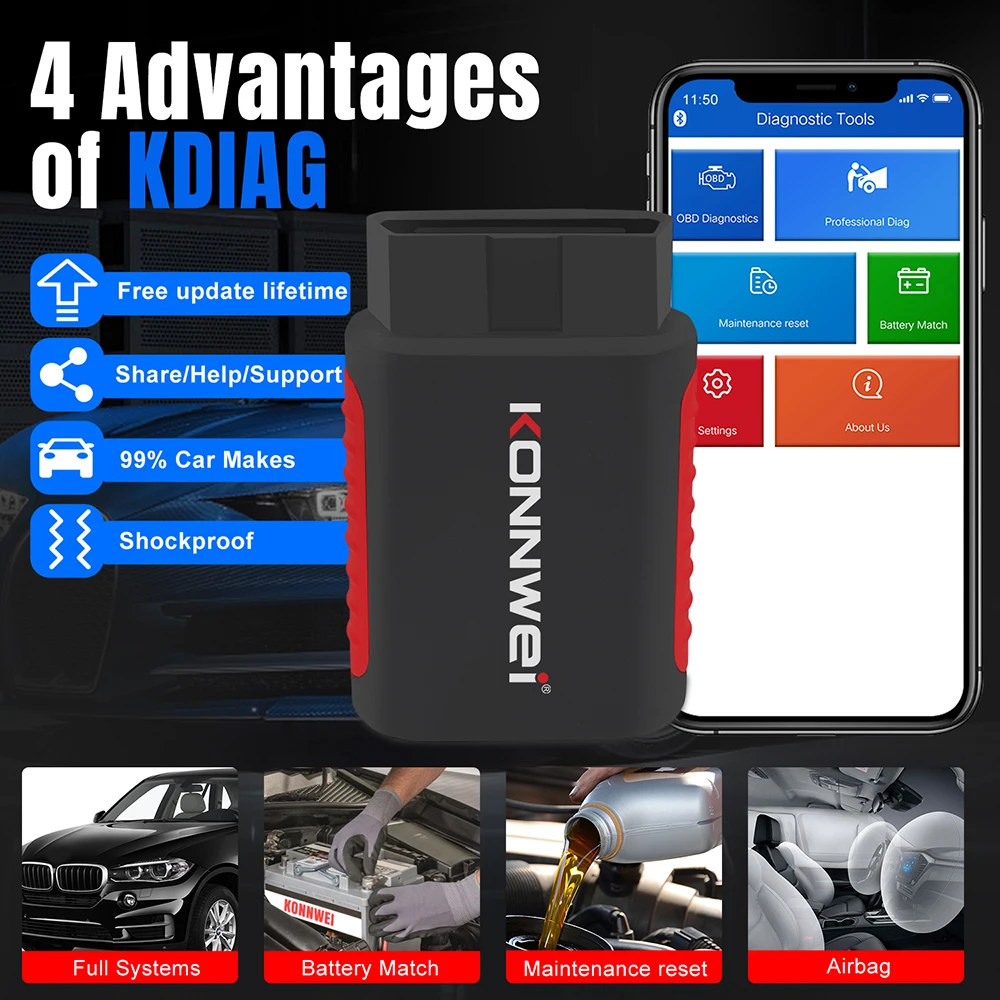 KONNWEI KDIAG MINI 2023 Full System Auto Scanner Reset SAS EPB Service ECU Programmer OBD OBD2 Car Diagnostic Tool pk Thinkdiag 3