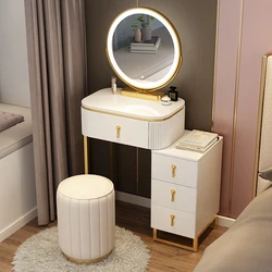 Tocador de maquillaje minimalista integrado, mueble de pizarra con espejos para dormitorio de niña, mesita de noche, armario de almacenamiento