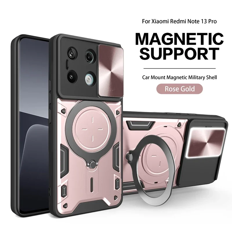 Coque de protection magnétique pour appareil photo Armor Slide pour Xiaomi Redmi Note 13 12 11 10 Pro Plus Redmi Note 13 12 12S 11S 10S 5G_voghion.com