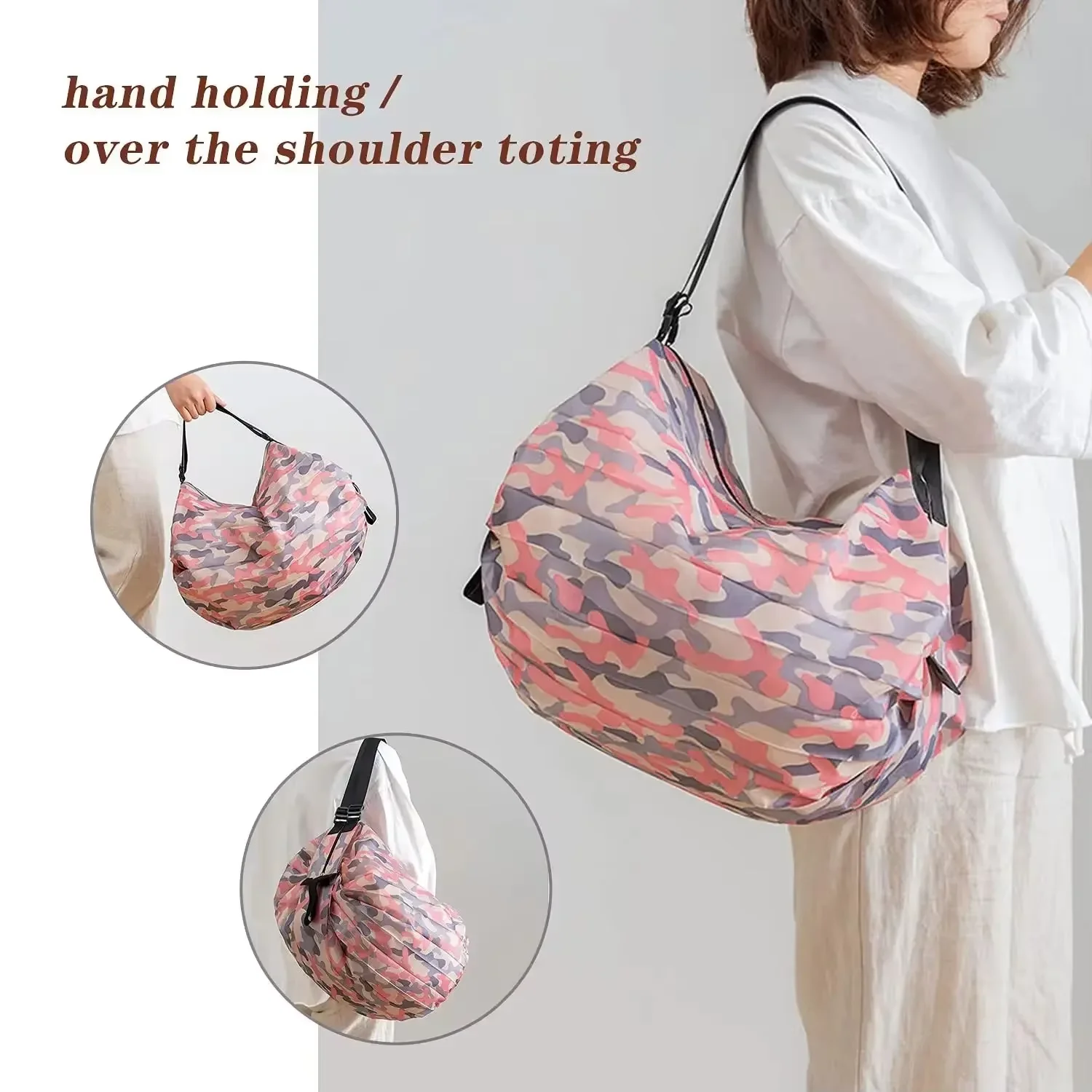 Reusable Foldable Shopping Bag Pink Waterproof Oxford Cloth Travel Beach Bag Supermarket Grocery Portable Storage Bags organizer