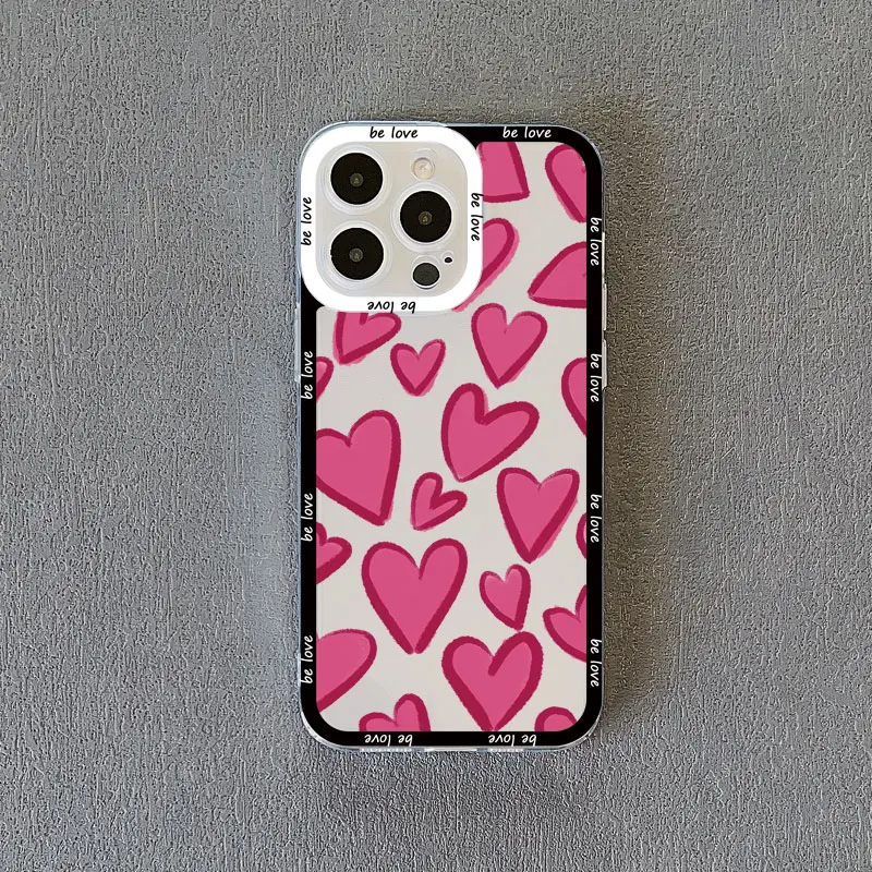 Mode Vollbild rot Liebe Herz rosa Handy hülle für iPhone x xr xs 15 14 13 12 11 pro max 15 14 plus transparente Abdeckung Fundas – Detail 2