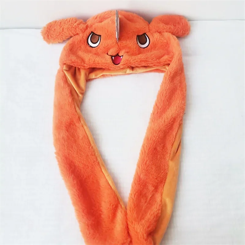 Orange Dog Pochita Plush Hat Long Ears Movable Warm Cap Cosplay Headwear Halloween Carnival Party Bunny Funny Kids Fans Gifts