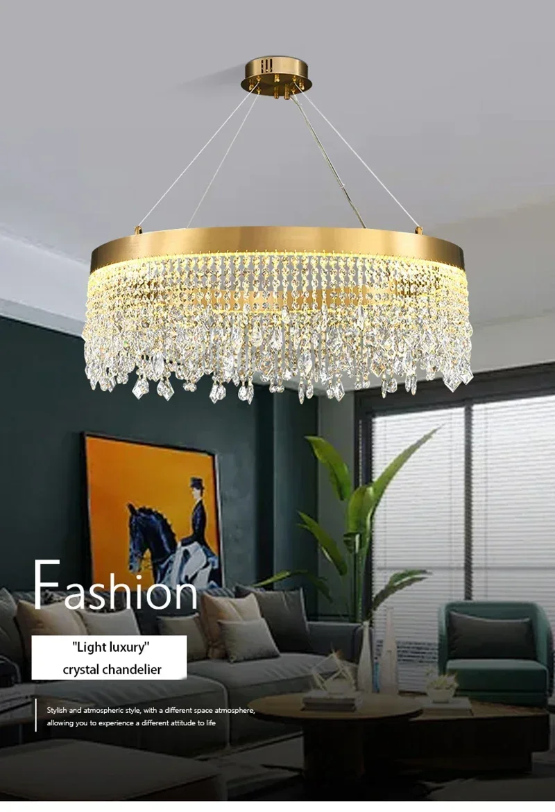 Description Picture 2 of itemNordic LED Crystal Chandeliers for Living Dining Room Kitchen Decor Hanging Pendant Light Home Indoor Table Decor Suspen Lamps