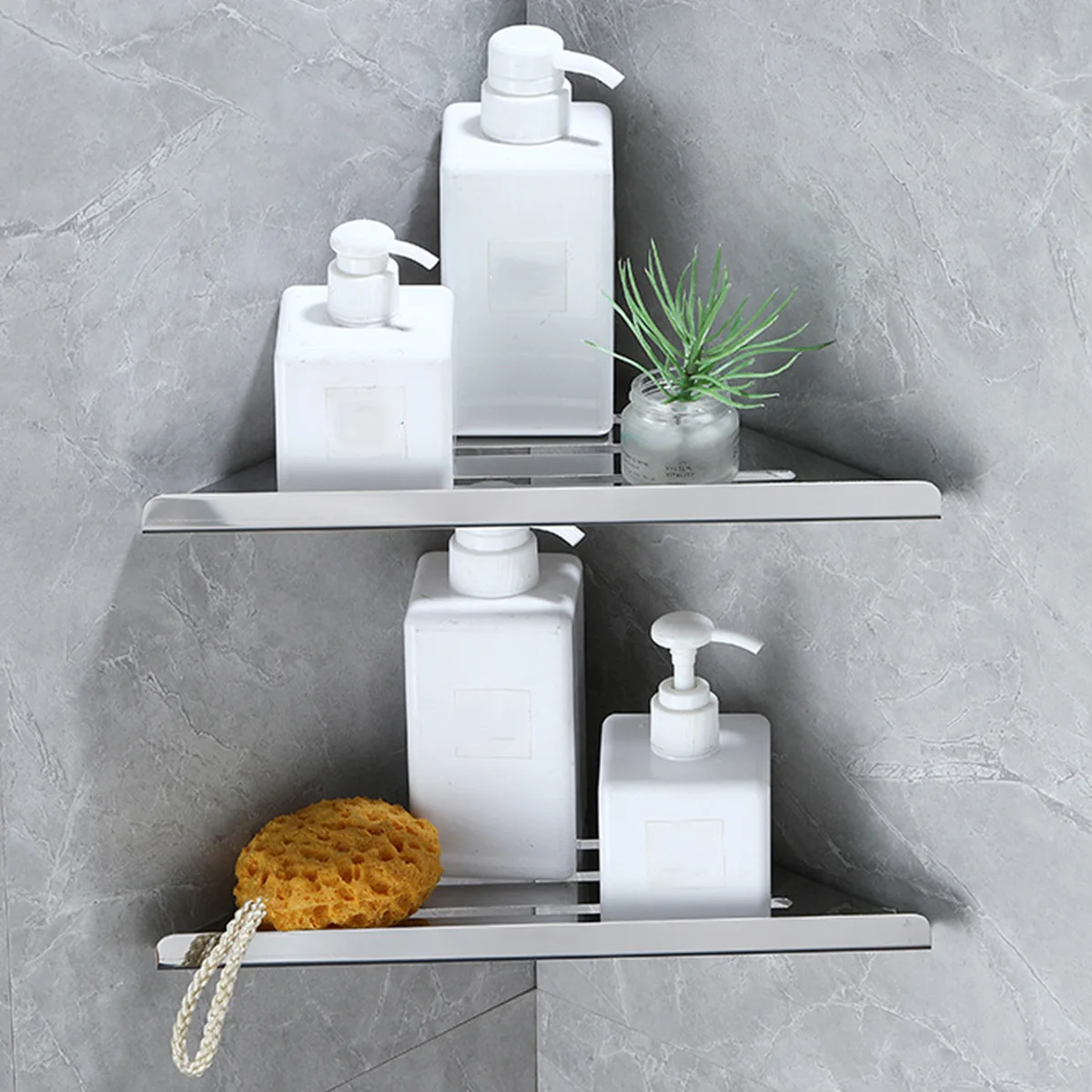 Bathroom Shelf Corner Shower Shelf No Drilling Heavy-Duty Hollow Shampoo Holder Shower Corner Rack Corner Organizer Storage 6