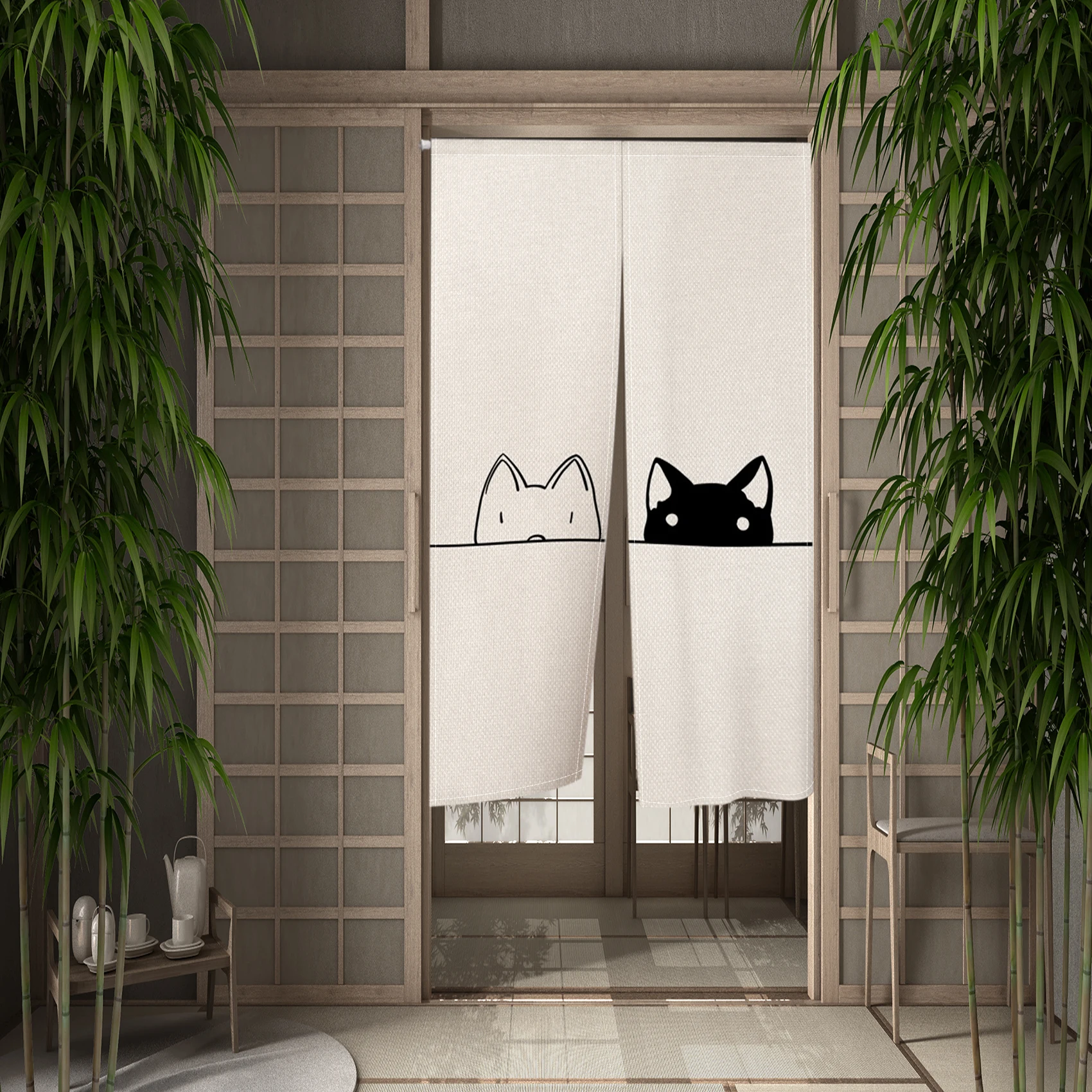Hand Painted Cartoon Cat Japanese Door Curtain Partition Kitchen Living Room Entryway Half Curtain Noren Bathroom Doorway Decor decor curtains