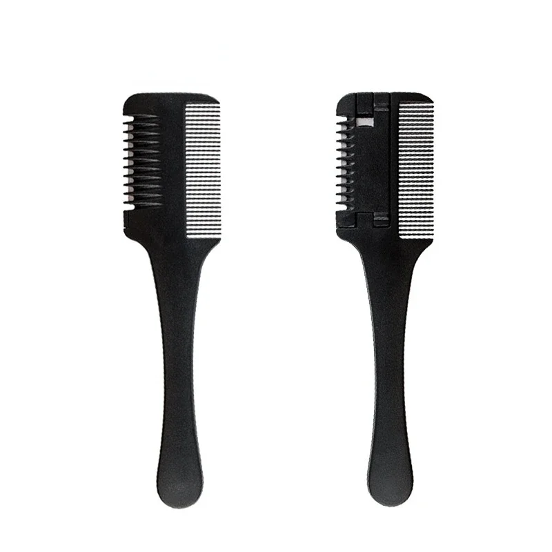 Pettine per taglio capelli Spazzole per capelli con lame di rasoio Forbici da barbiere Parrucchiere Diradamento Parrucchiere Strumenti per lo styling fai da te Manico nero - immagine 3