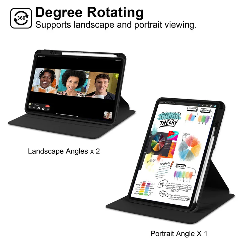 Rotating Tablet Cover with Pencil Holder and Enhanced Protection Features