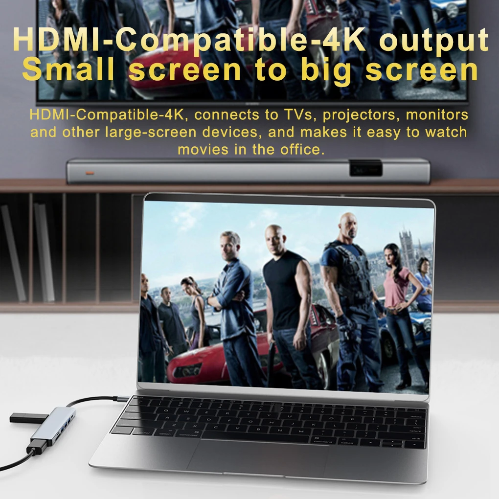 Coolcirc 7 In 1 Type C Aluminum Alloy USB HUB To HDMI-Compatible USB3.0/2.0 Adap