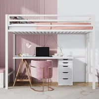 SHA CERLIN Metal Loft Bed Twin Size, Heavy Duty Loft Twin Bed Frame with Full-Length Guardrail & Removable Stairs, Noise-Free, 1