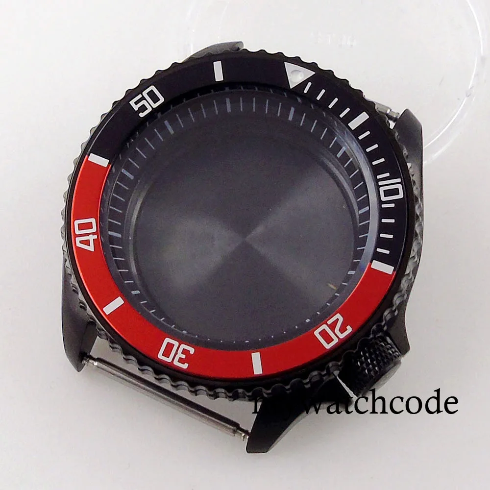 

Black PVD 42mm Watch Case 3.8 Crown Aluminum Bezel Black/Blue/Grey Chapter Ring Sapphire Glass Fit NH35 NH36 Automatic Movement