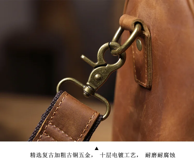 Lässige Vintage Crazy Horse Rindsleder Herren-Reisetasche mit großem Fassungsvermögen, luxuriöse, hochwertige Handtasche aus echtem Leder mit mehreren Taschen – Detail 15