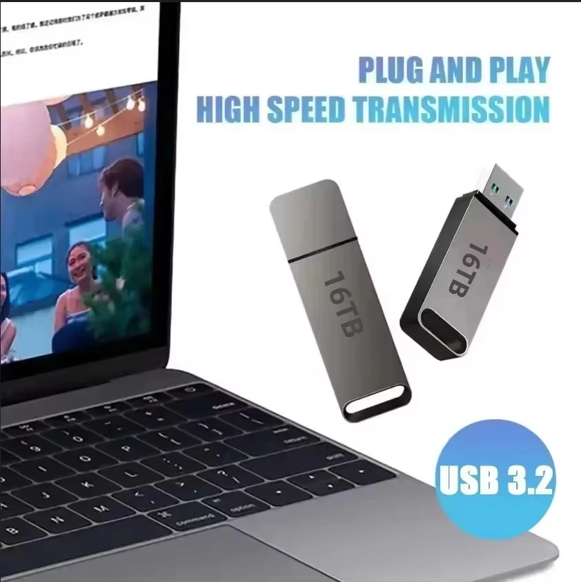 새로운 16TB 메탈 플래시 드라이브 USB3.2 고속 전송 대용량 휴대용 USB 메모리 펜 드라이브 (휴대폰, 컴퓨터, 차량용 U 디스크)