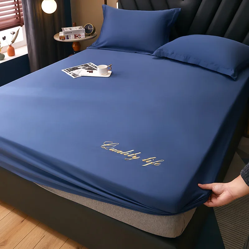 탄성 밴드 침대 시트 침대보 미끄럼 방지 시몬스 매트리스 커버, 방진 네이비, 폴리에스터 네 모서리, 2023 최신 