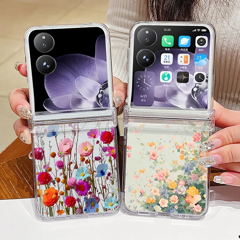 Romantic Flowers Print Shockproof Folding Clear Phone Case
